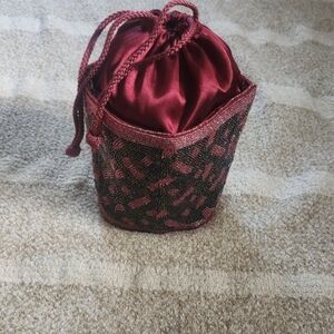 Elegant Vintage Red and Black Beaded Drawstring Bag